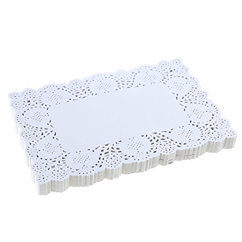 Ametsus - 48 Pcs Rectangular Paper Doilies, White Lace Paper Doily Set Party Wedding Cupcake Decorations Candy Cake Packaging Paper Gift Wrapping Pad - 8" x 12"/20 x 30cm