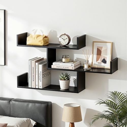 Artiss Floating Wall Shelf, 3 Tier Wood Wall Shelves for Bathroom Living Room/Bedroom Kitchen Home Office, Home Storage & Organization, Bookshelf Storage Display Rack Decor, 120x55cm, Black