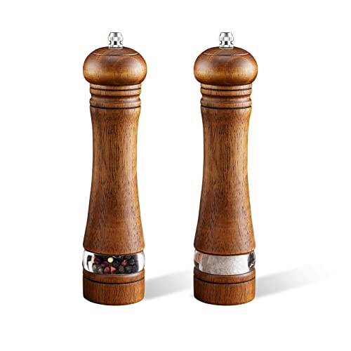 2-Piece Salt And Pepper Grinder Set, 8 Inch Wooden Salt And Pepper Mills With Adjustable Coarseness, Refillable Manual Pepper Mill Grinder For Home Cooks (Brown) #TOP18