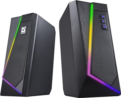 Defender® Desktop Lautsprecher für PC, Laptop, Speaker Set mit USB-Stromversorgung, Bluetooth 5.0 oder 3,5mm AUX Klinke, HiFi Stereo mit 6 Farbigen LED-Modi, Gaming Lautsprecher