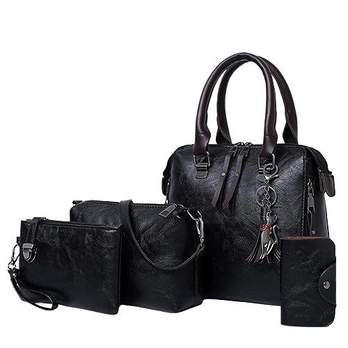 Sac à main tendance à anse supérieure : ensemble de maroquinerie noire pour femme