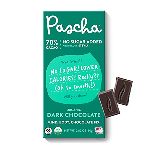 Pascha Organic Sugar Free Dark Chocolate Bars 70% Cacao, Utz, Gluten Free & Non Gmo, No Added Sugar, 10 Count(Pack Of 1) #TOP2