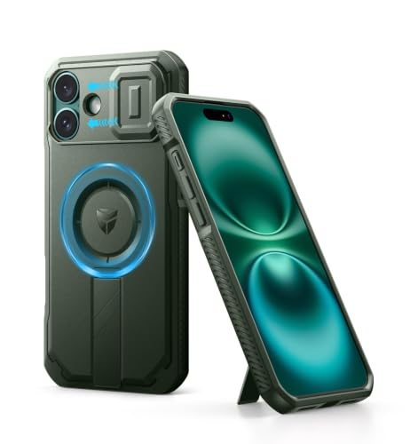Dexnor iPhone 16 Plus�p �P�[�X - �X���C�h���J�����J�o�[�������\�L�b�N�X�^���h�t�� �}�O�l�b�g���ϏՌ� �w�r�[�f���[�e�B �v���e�N�e�B�u�J�o�[(�O���[��)