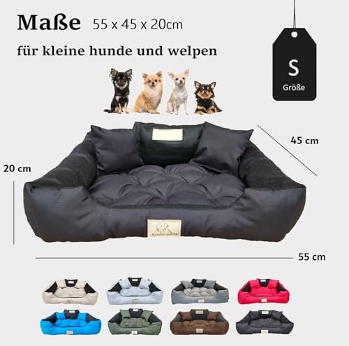 KING DOG Hundebett Kleine Hunde Waschbar S 55 x 45 cm Hundekissen Haustierbett Hundekorb Personalisiert - Name des Hundes Wasserdichtes Material Silikon Füllung Schwarz