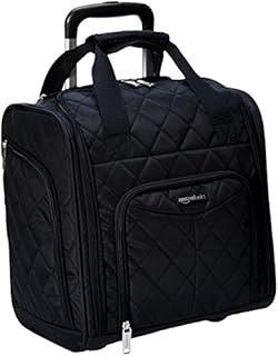 Amazon Basics Black Quilted Carry-On Rolling Luggage Bag