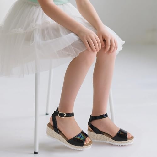 Image of PANDANINJIA Girls Wedge Sandals Espadrilles Platform Heels for Girls Dress Shoes Ankle Strap Little Big Kids Sandals Summer Shoes