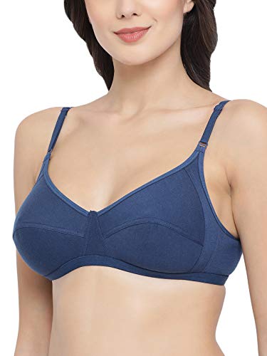 Image of Clovia Women's Cotton Rich Solid Non-Padded Full Cup Wire Free Everyday Bra - Dark Blue
