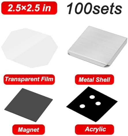 100/500/1000 Set Square 2x2 & 2.5x2.5 Fridge Magnet Maker Supplies for DIY Refrigerator Stickers, Button Press Refill, Acrylic Craft Materials
