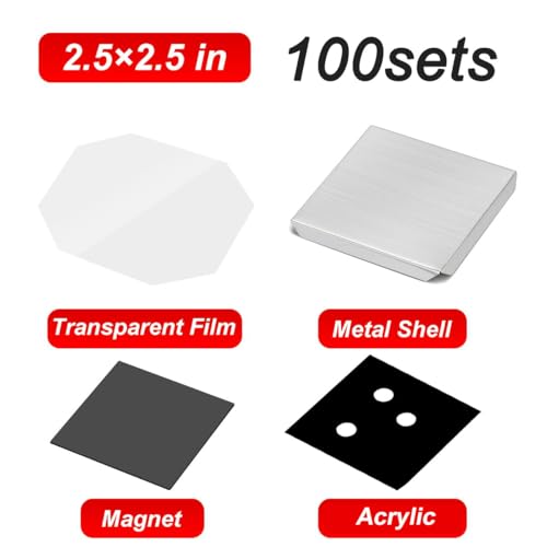 Materiales para imanes cuadrados de nevera en acrílico transparente 2.5x2.5in pack de 100 sets 3