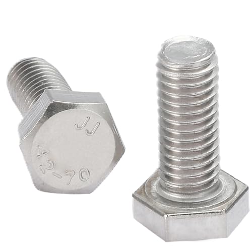 AMLOOPH M8 Bolts, M8 X 10mm Hex Head Cap Screws - A2 Grade Stainless Steel Fully Threaded Hex Bolts for Metal Construction Work, Automotive Machinery (Pack Of 20)