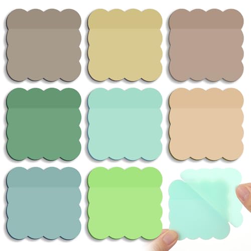 Eaasty 400 Sheets Transparent Sticky Notes 8 Pads Scalloped, Soft Morandi