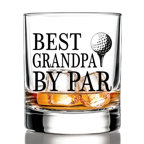 JQYCJTR Best Grandpa By Par Whiskey Glass, Funny Golfer Whiskey Glass for Men, Funny Golf Gift for Dad Grandpa, Birthday Father's Day Christmas Gift for Dad Grandfather Golf Players Friends