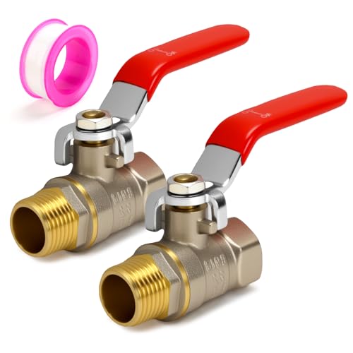 Kugelhahn 1/2 zoll Absperrhahn Absperrventil Messing AG/IG PN25 DN15 mit Hebelgriff Voller Durchgang mit Dichtungsband