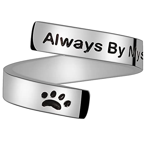 YooAi inspiradores Anillos Personalizados Anillo de Acero Inoxidable Grabado Anillo de apilamiento Ajustable Regalo de joyería para Mujeres y niñas Siempre a mi Lado Cover