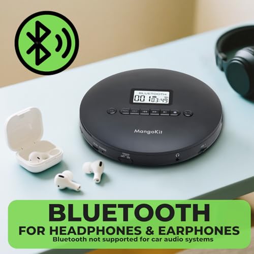 MangoKit CD-X Bluetooth CD Player, MP3 Player, Kopfhörer, Discman mit Anti-Skip-Funktion, USB&AUX-Ausgang, 2000mA hederaufladbarer Tragbarer CD Player, für Reisen, Sprachenlernen, Ideal für Autos
