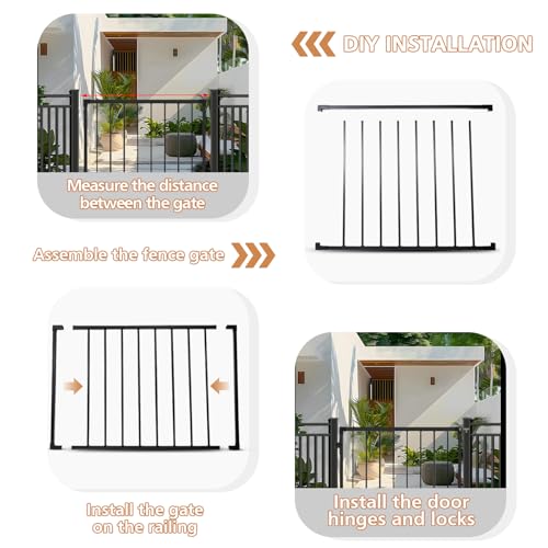Deck Fence Gate Kit (38" Height X 48" Length) – Entry Way Metal Gate Black Powder Coated DIY Fence Gate for Residential Deck, Patio, Yard & Garden – Includes Hinges and Latch