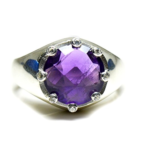 Bague en argent 925 ronde améthyste violette pour homme chic