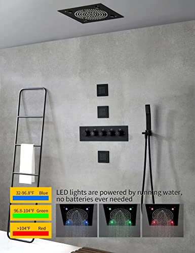 Led Modern Rain Shower System,Shower Body Spray System,Full Shower Set For Bathroom,Massage Shower Set,Multifunctional Thermostatic Shower Valve And Hand Shower And Body Nozzle(Black) #TOP3