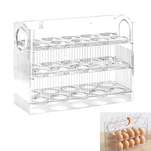 Eierhalter für Kühlschrank, Egg Holder for Refrigerator, Kunststoff-Eier-Aufbewahrungsbox, 3-lagiger Flip-Eierhalter Speichert 30 Eier, Eier-Organizer Für Kühlschranktür Cover