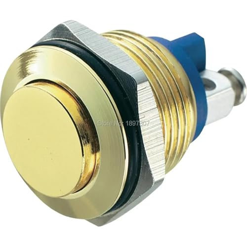 Interrupteur poussoir doré 16 mm bornes vis tête plate bouton or électricité