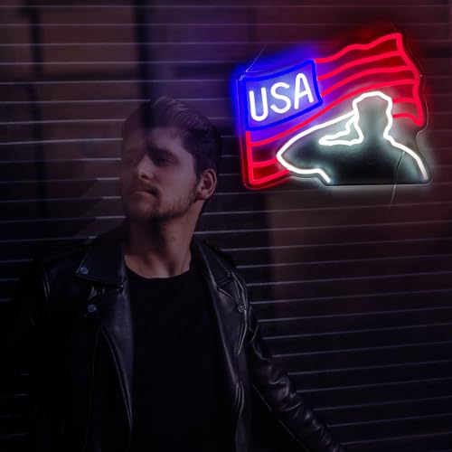 Image of Veterans Day Neon Sign USA Flag Led Sign for Wall Decor Patriotic Neon Sign Bedroom Home Decor Classroom Art Student Gift Christmas Party