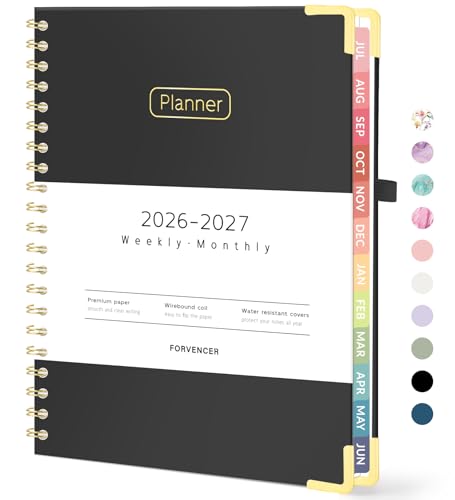Forvencer Academic Planner 2026-2027, Hardcover Calendar Planner Weekly & Monthly, July 2026 - June 2027, 8.5" x 11", Daily Agenda with Tabs, College School Organizer for Student Teacher, Black