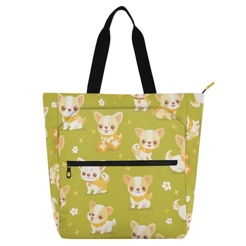 Bolsas de mano para niños y adultos con estampado de flores verdes y bolsillos prácticos