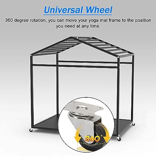 Carrito móvil para almacenar colchonetas de yoga, capacidad para 15 colchonetas, color negro, estructura de acero miniatura 3