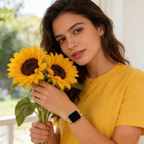 Compatible with Sunflower Watch Bands for Women Men 38/40/41/42/44/45/46/49mm, Silicone Sport Replacement Wristband Strap for IWatch Series 11 10 9 Ultra 8 7 6 5 4 3 2 1 SE.38/40/41/42mm(Series 11 10).Sunflower Yellow — view 5
