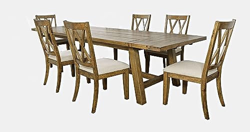 Jofran Telluride Seven Piece Rustic Distressed Pine 127\" Extendable Dining Set, Gold