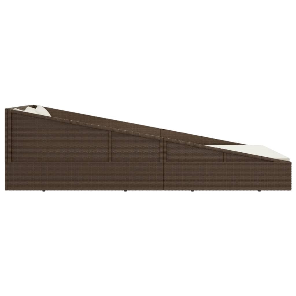 Lit de jardin 110 x 200 cm en rotin PE, chaise longue pour jardin et terrasse, île de salon avec 4 coussins d'assise et 2 coussins, marron
