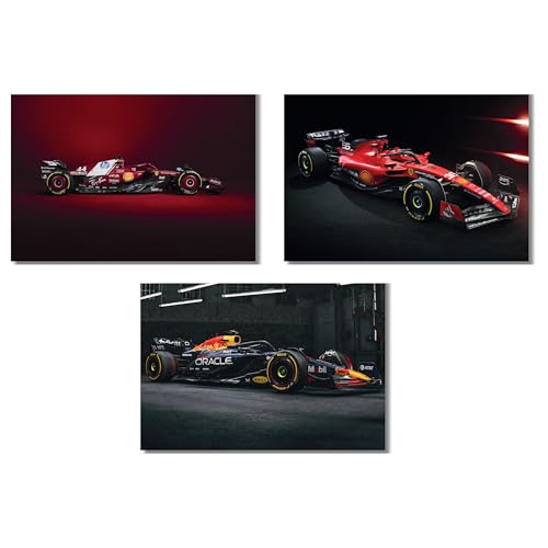Image of Live Mad Live Crazy (LMLC) Formula 1 Car Poster Set of 3 - A4 Landscape (11.7 x 8.3 Inch) Unframed Wall Art Prints | Ferrari & Red Bull F1 Racing Car Posters | Matte Finish for Bedroom, Living Room & Office Decor