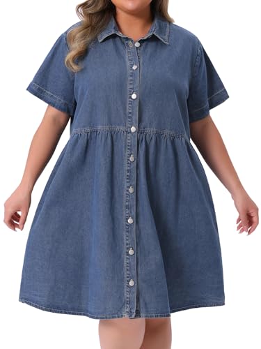 Image of Agnes Orinda Denim Dress for Women Plus Size Button Down Babydoll Sundress Jean Dress with Pockets 2026 Vacation