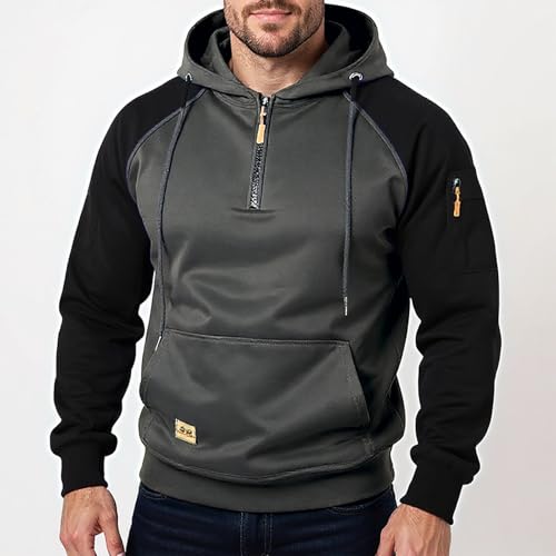 ADHOWBEW Work Hoodies for Men Fall Winter Tactical Clothing Travel Quarter Zip Big and Tall Sweatshirt with Pockets2