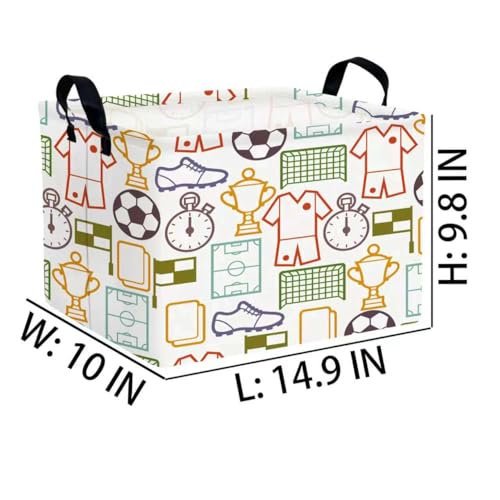 Image of Rectangular Storage Baskets Waterproof Collapsible Toy Bins with Handles Shelf Organizer Box (Green Soccer)