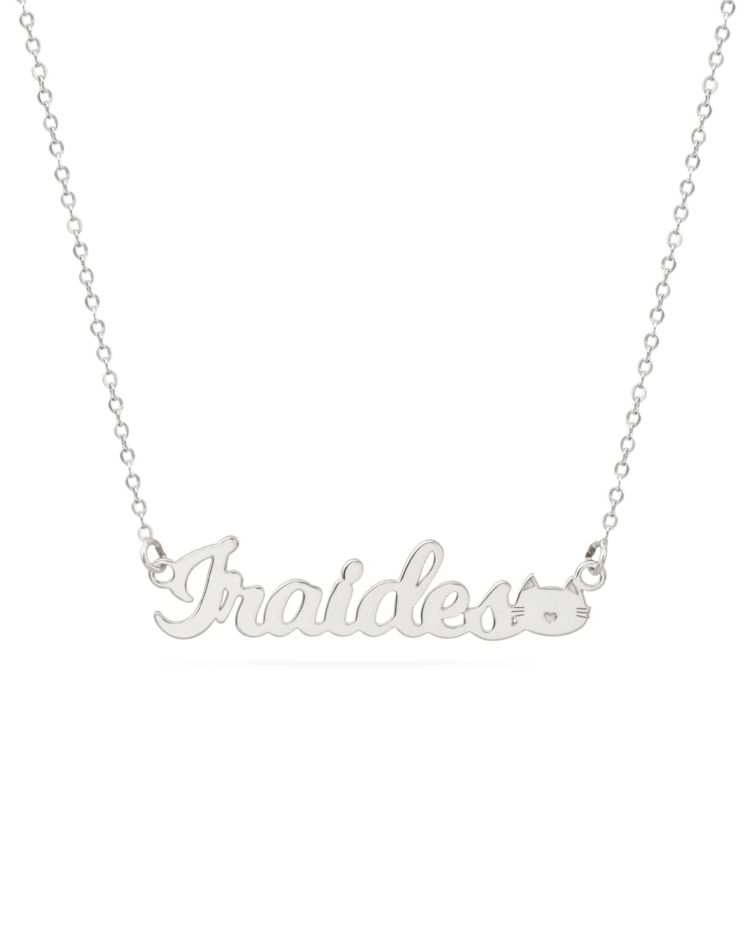Colgante Personalizado con Nombre - Plata de Ley 925/1000 para Mujer – Collar Artesanal con Cadena Ajustable - Hecho en España (Modelo Cat, Plata de Ley)