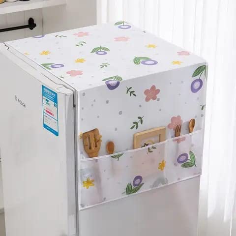 K.B. SALES Fridge Cover for Top Prints Waterproof Transparent Printing Waterproof Cloth dust Cover Household Refrigerator Cover 6 Pockets 1Pcs (Multi Print Design), PEVA