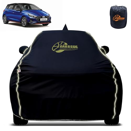 Image of Reflector Waterproof Car Cover for Hyundai N Line I20 with Mirror & Antenna Pocket | All Weather Protection | Washable Fabric | Black Color