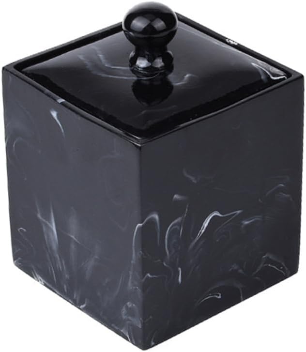 Unomor 2pcs Double Grids Cotton Swab Holder Marble Grain Design Space-saving Organizer for Makeup Pads and Cotton Balls Stylish Resin Storage Case for Bathroom and Vanity