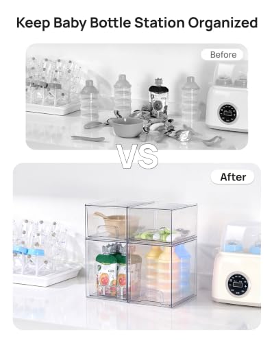 Image of Vtopmart Stackable Storage Drawers Set of 8, Clear Plastic Organizer Bins for Baby Bottle, Beauty Supplies Storage, Ideal for Kichen Countertop, Vanity, Bathroom, Cabinet, Pantry Organization