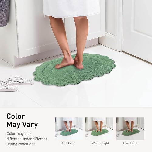 Chardin home Sage Green Crochet Bathrug,100% Cotton Semicircle bathmat with artisanally Handcrafted Crochet Border, 20x32 Inch D Shape, Perfect for Half Baths, Powder Rooms, bathrooms by Chardin home - Used condition - Image 4