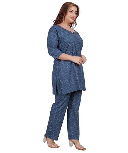 Image of Fabme Women's Cotton Printed Straight Night Suit Set of Top & Pyjama, Relaxed wear, Night wear Dress
