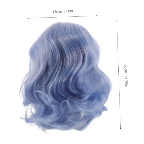 Peluca azul rizada con flequillo Tofficu de fibra de alta temperatura para mujer 2