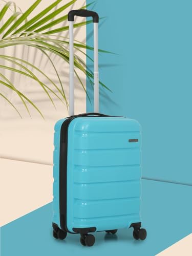 Image of TEAKWOOD LEATHERS Unisex 8 Wheels Trolley Bag, Hard Cabin with Zipper Closure, Adjustable Push Button & Cross Side Strap, Lock System 360 Degree (55 CM, Aqua Green)