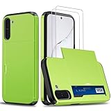 Coque Portefeuille pour Samsung Galaxy Note 10 avec 2 Verre Trempé Anti,Étui de Protection Téléphone Double Couche Antichoc, Fente Cachée Coulissante, avec Porte-Cartes Housse Portefeuille - Vert