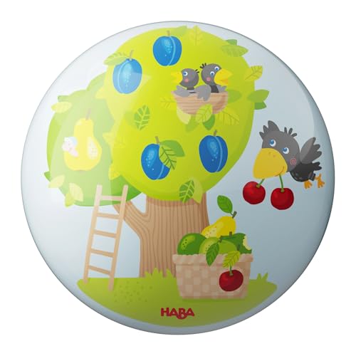 HABA Ball Obstgarten – Kinderball ab 2 Jahren mit bunten Früchten – 14 cm Spielball mit Ventil für drinnen & draußen – Weicher Ball für Kleinkinder – 2012752001
