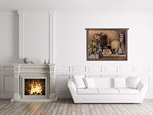 Wine Tasting | Woven Tapestry Wall Art Hanging | Grapes Wine And Cheese Still Life | 100% Cotton Usa Size 52X40 #TOP2