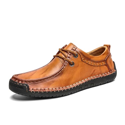 Mocasines vintage de cuero sin cordones for hombre, cómodos zapatos de conducción estilo náutico, zapatos casuales for uso diario.(Yellowish brown,41 EU)