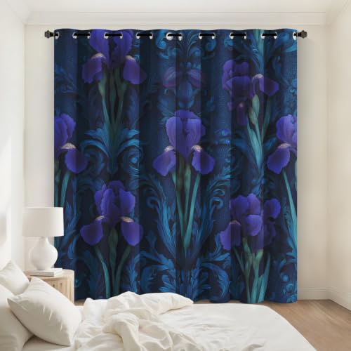 Rideau occultant de qualité supérieure motif iris violet finitions oeillets soignées - 3