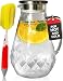 Glass Water Pitcher with Diamond Pattern and TIGHT Lid 72 ounces, THICKER Heat Resistant Borosilicate Glass Carafe with FREE Brush (in Christmas Ready Packaging) by Pykal